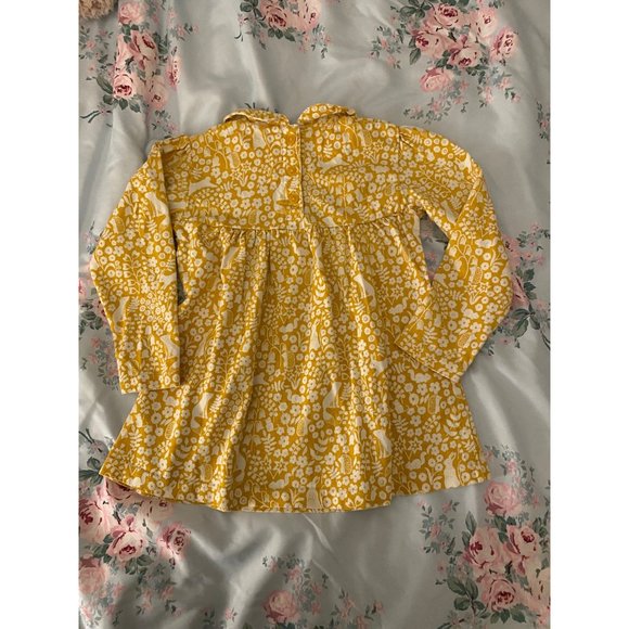JoJo Maman Bebe Collared Shirt Dress - Bunnies Fox and Nature - Yellow and White - Picture 3 of 6